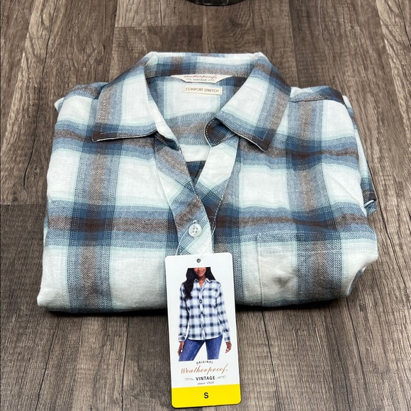 Weatherproof Vintage Blue and Brown Checkered Flannel Shirt - Picture 9 of 9